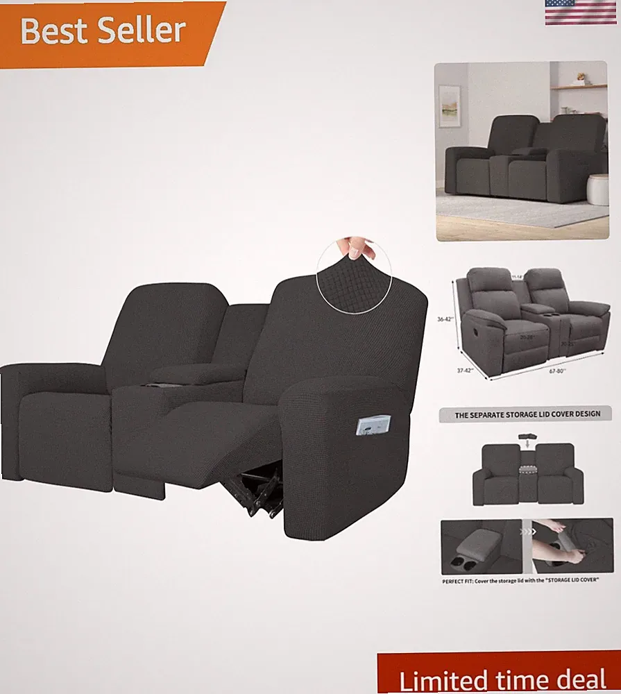1 Piece Stretch Reclining Loveseat with Middle Console Slipcover, 2 Seater Lo...