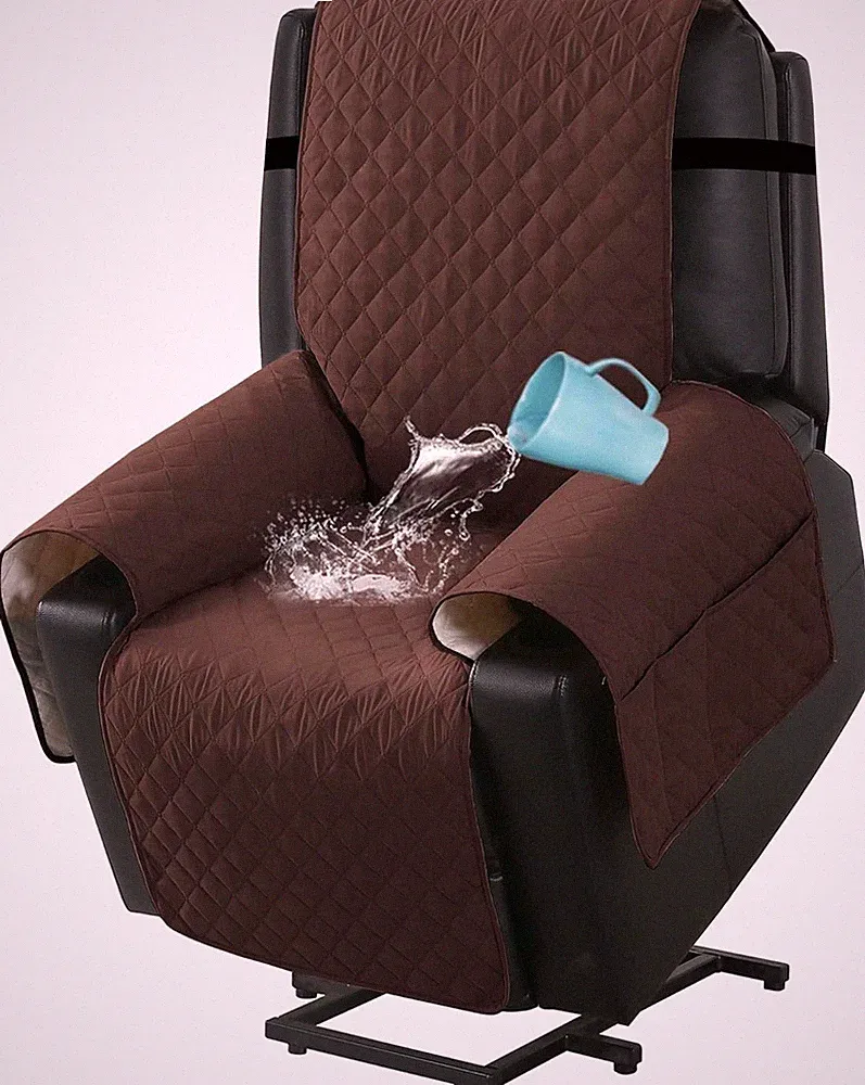 100% Waterproof Power Lift Recliner Chair Cover Non Slip Electric Power Brown