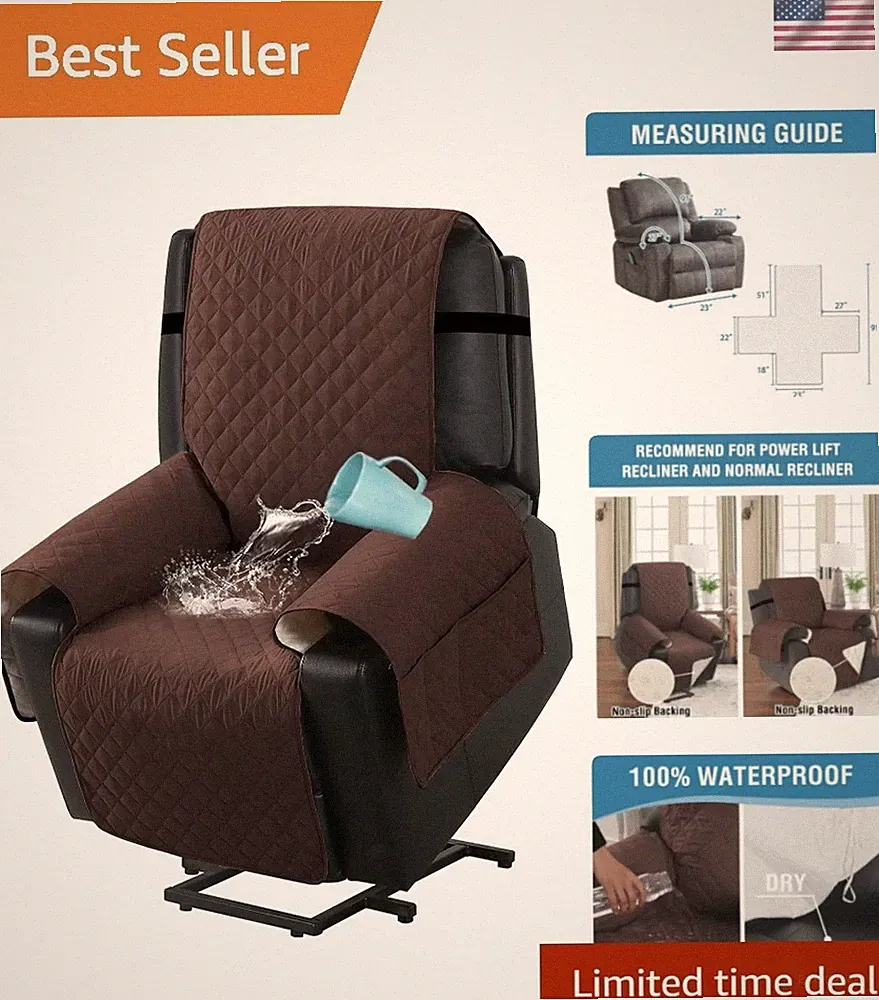 100% Waterproof Power Lift Recliner Chair Cover Non Slip Electric Power Lift...
