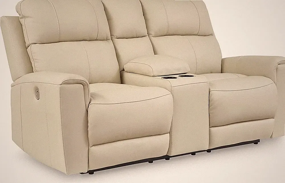 Beige Power Reclining Loveseat with Console & USB Ports by Ashley Signature Desi