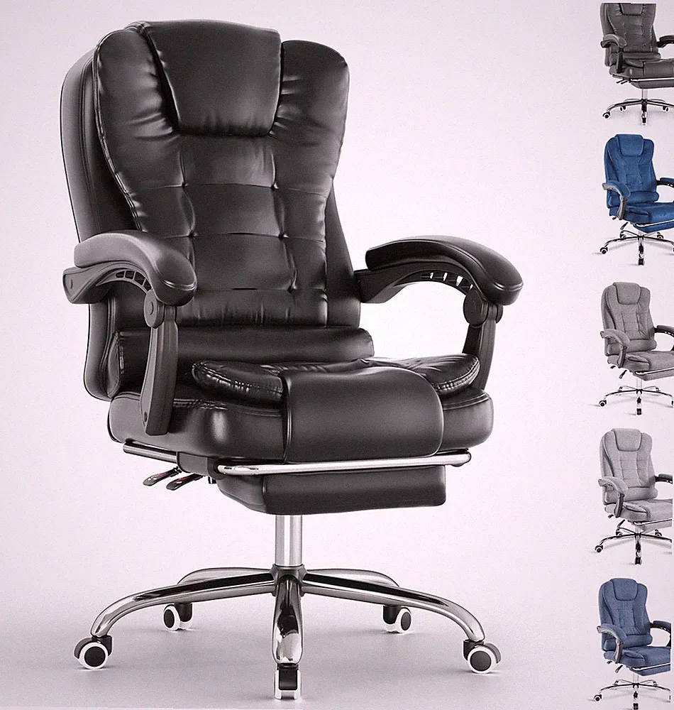 Black Exec High Back Office Chair PU Leather Recliner w/ Footrest Rocking Swivel