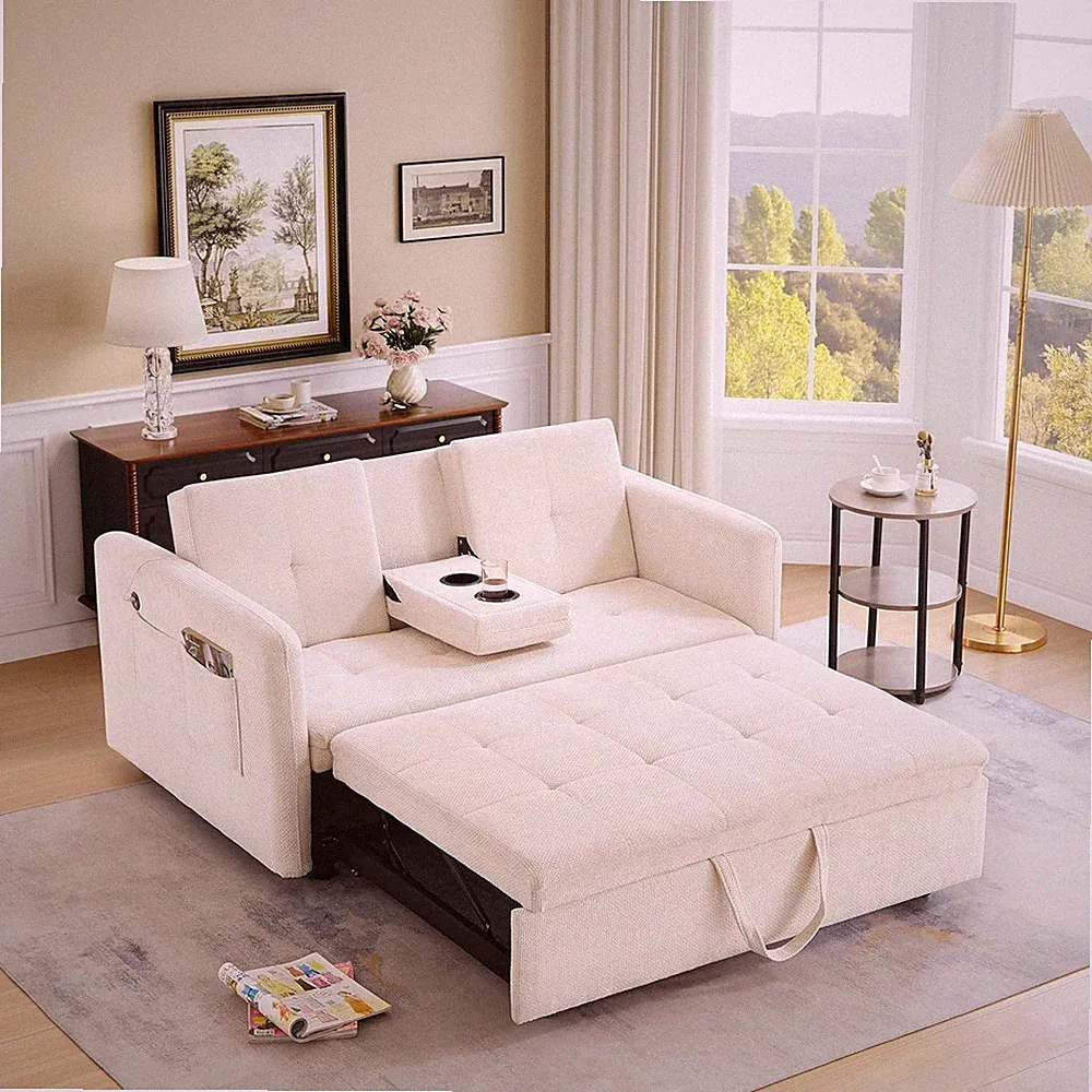 Convertible Sofa Bed with Cup Holder Pull Out Sleeper Sofa Bed USB Charger Ports