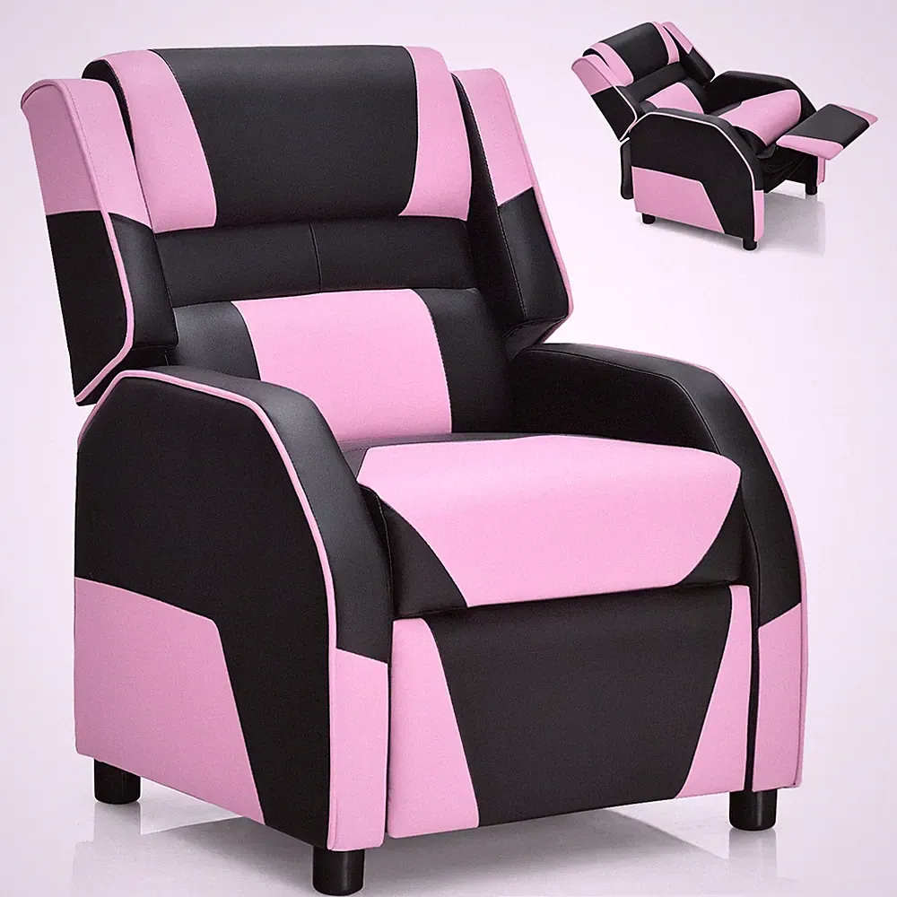 Gaming Recliner Sofa PU Leather Armchair for Kids Youth w/ Footrest Pink