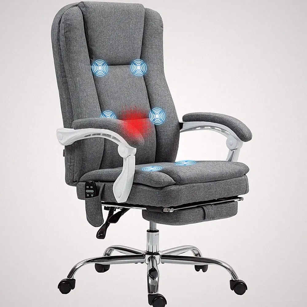 HOMCOM Massage Office Chair, Heated Reclining Desk Chair with Footrest, Grey