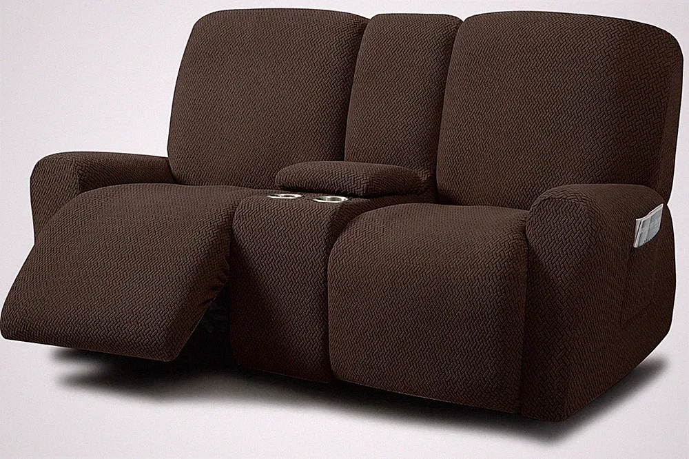 Jacquard Design Reclining Loveseat with Middle Console Slipcover, 8-Piece Str...