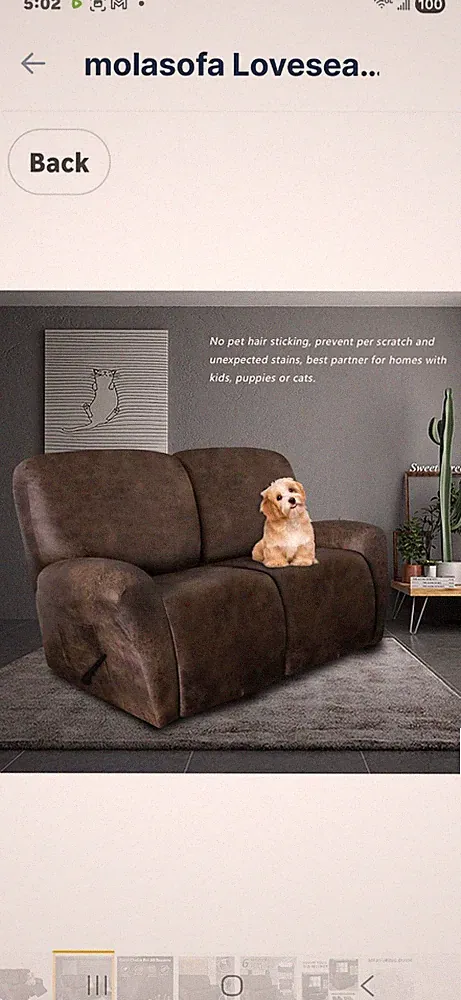 Leather Look 2 Seat Loveseat Recliner Cover 6 pc Washable Brown $65