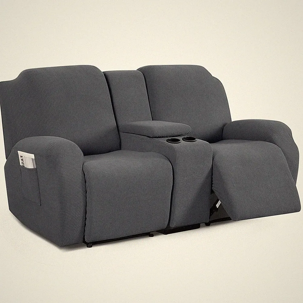 Loveseat Recliner Cover with Middle Console 2 Seat Couch Grey TAOCOCO Stretch