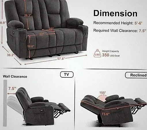 **NEW Electric Reclining Luxurious Loveseat-Heat and Vibration