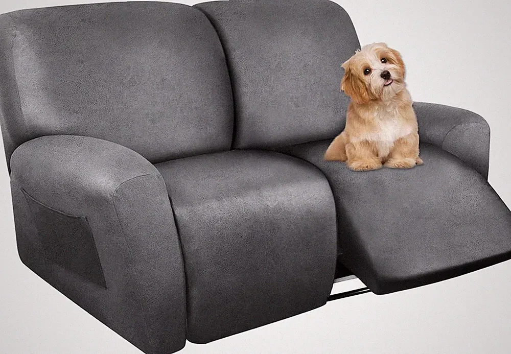 Oversized Loveseat Recliner Slipcover - 6 Piece Stretch Leather Protector (Light