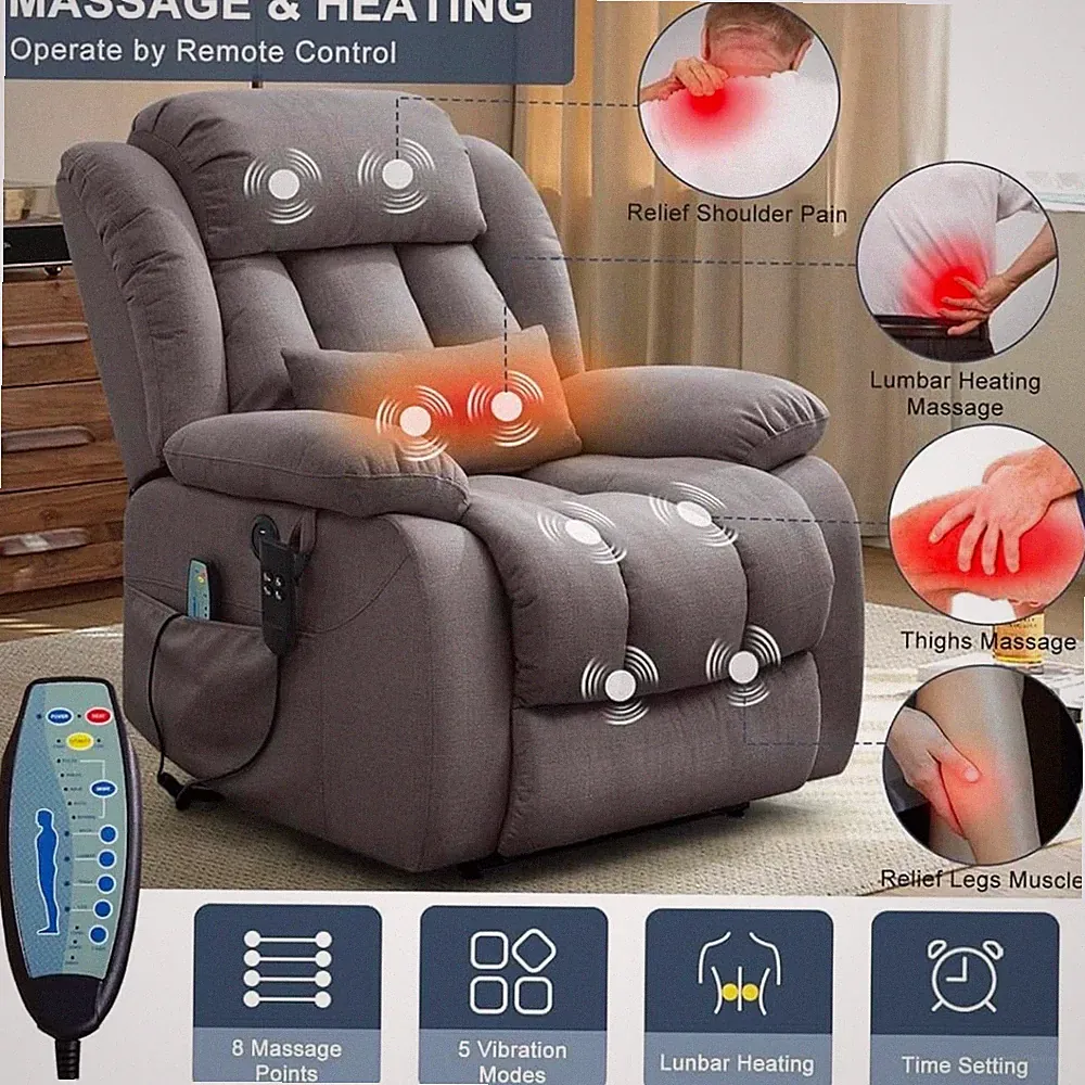Power Lift Recliner Chair with Massage and Heat for Elderly, Microfiber Fabric