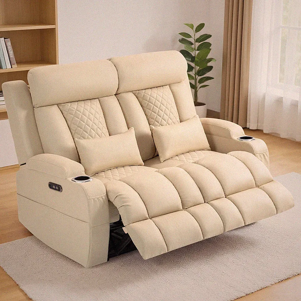 Power Loveseat Recliner Sofa, Wall Hugger Couch with Adjustable Headrest, Type-C