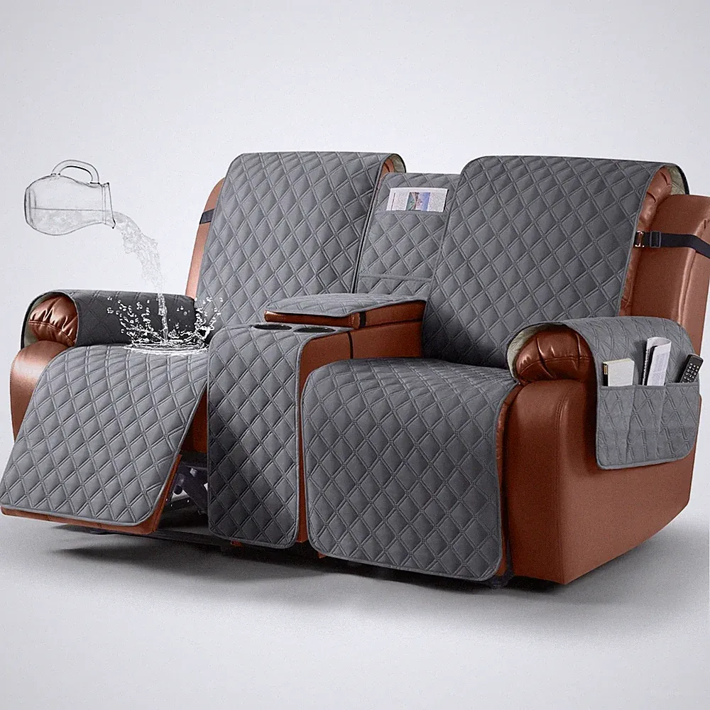Ruaozz Waterproof Loveseat Recliner Cover with Console 2 seater, Dark Grey