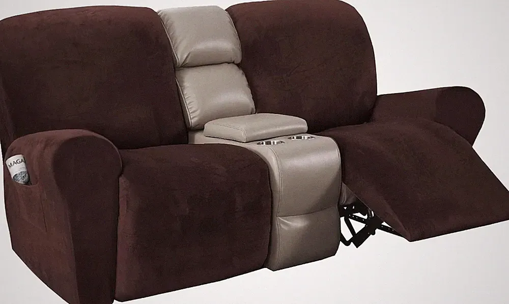 Soft Velvet Recliner Couch Covers - 6-Piece Set, Washable, Brown
