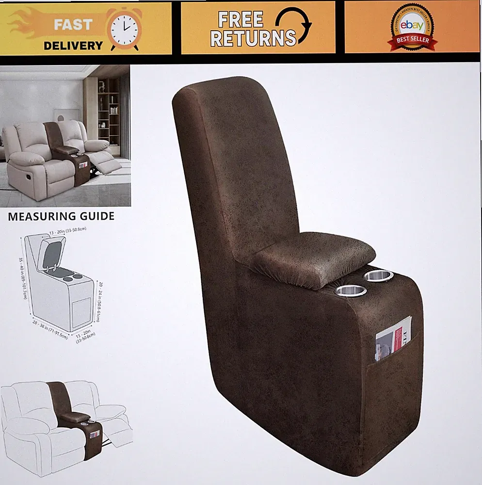 Stretch Jacquard Recliner Console Cover for Loveseat & Couch - Dark Brown