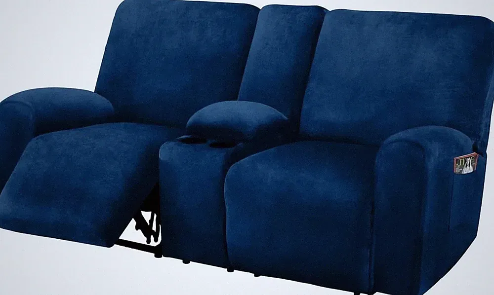 ULTICOR Reclining Love Seat with Middle Console Slipcover, 8-Piece Navy