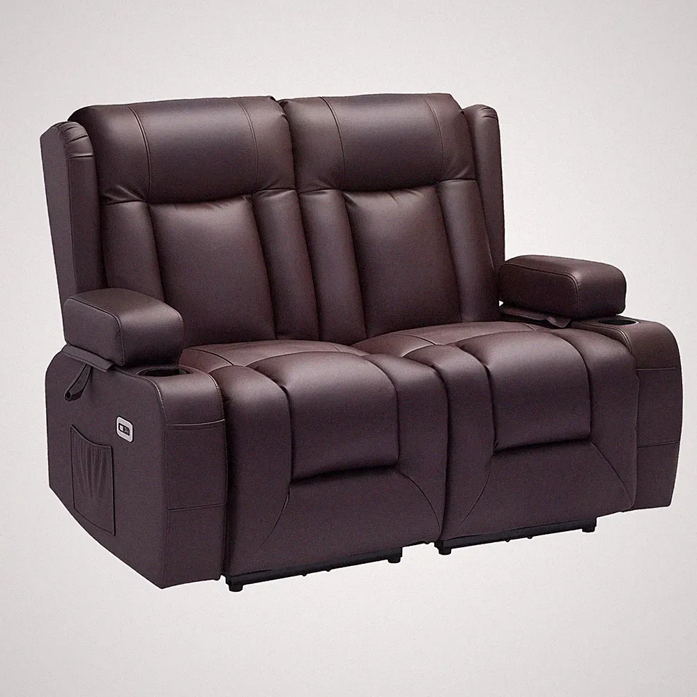 VEVOR Loveseat Recliner Sofa PU Leather Power Reclining Couch Heating & Massage